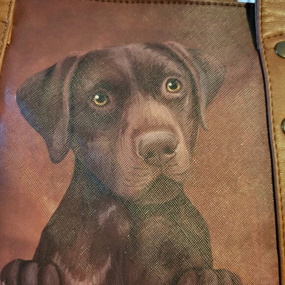 The Bradford Exchange "Peek-A-Boo Pup" Chocolate Lab Faux Leather Tote Ba - Picture 2 of 10